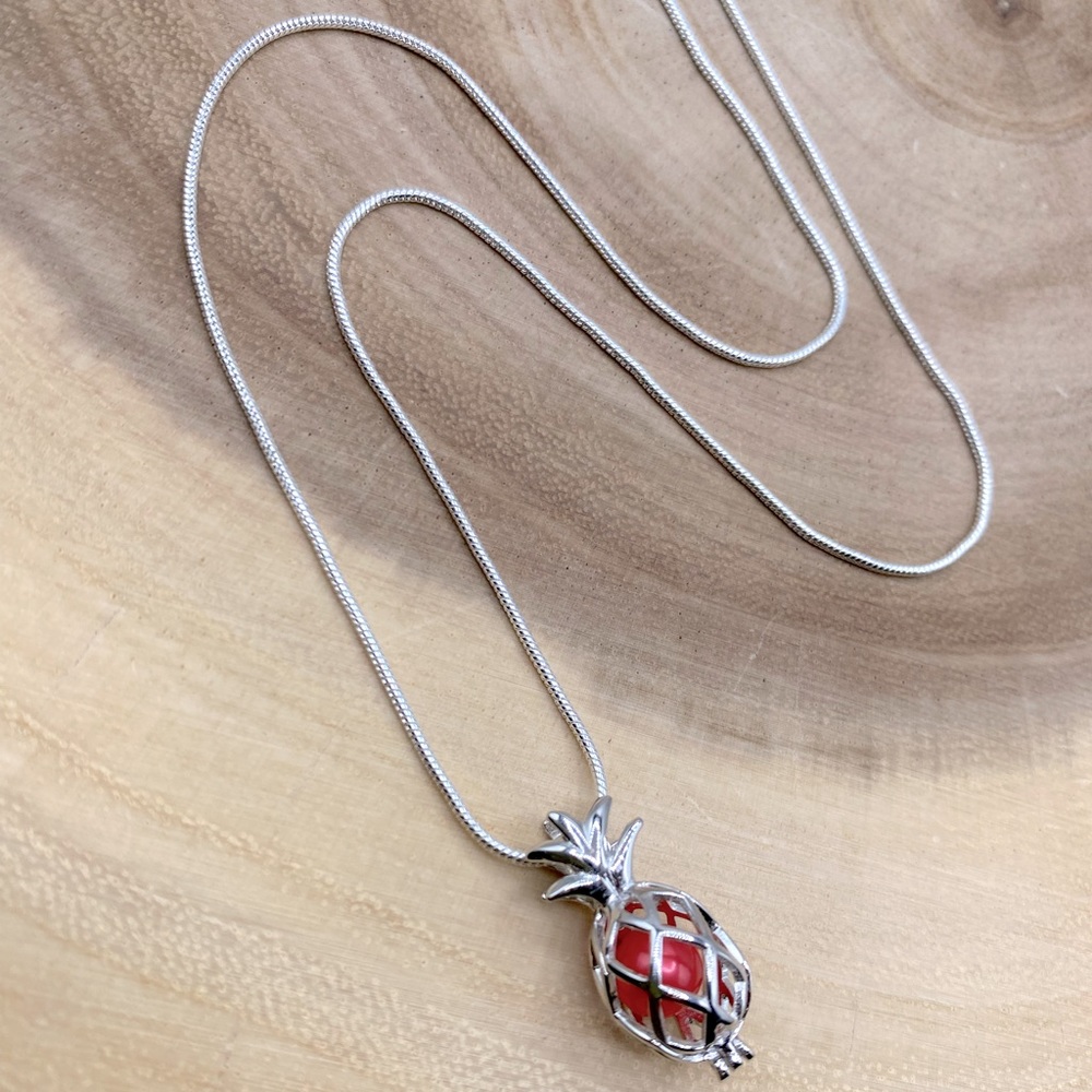 Sterling Silver Pineapple Pearl Cage Necklace